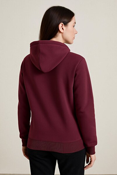 BEGBOR LİNGERİE Women / Children Burgundy Paris Stone Detail K Hooded Sweatshirt