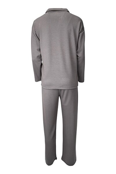 birizmoda Comfortable Fit Polo Neck Modal Fabric Long Sleeve Tracksuit Set - Mink