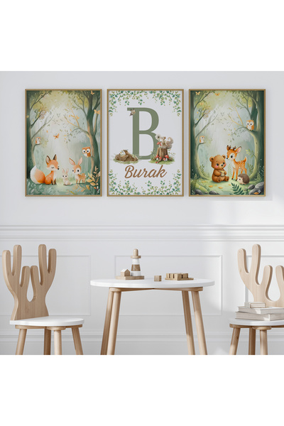 CKA Tasarım Forest Animals Name Chart Set, Children's Room Chart, Baby Room Chart