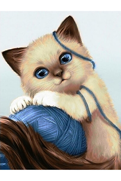 Krista Tablou pe pânză GM423 – Pisicuță cu minge, pictură 5D cu diamant și pi...