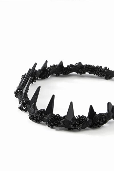 New Obsessions Black Tulle Fabric and Beaded Shark Tooth Bone Crown
