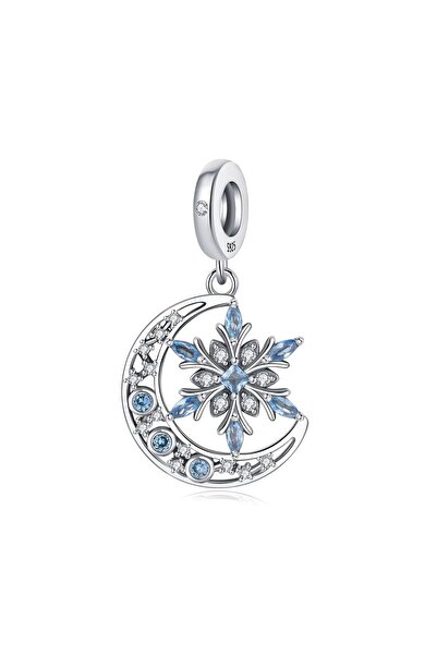 delis 925 silver charm/talisman, JW1649, crescent and star pattern, rhodium p...