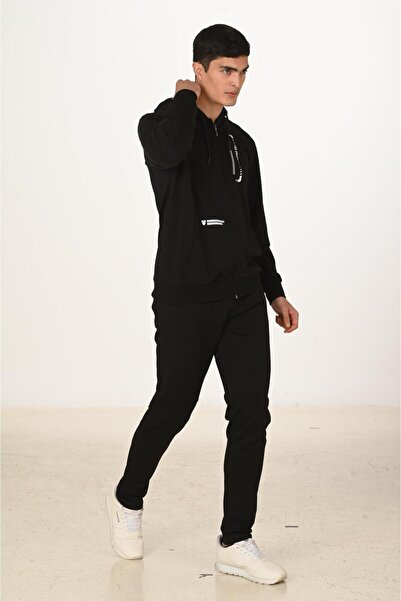 Marco Ferry Men's Cotton Hooded Tracksuit Set Black 5286-S
