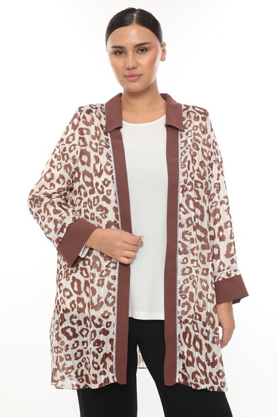 KİFAYET Büyük Beden (50-56) Abiye İkili Takım Leopar Desenli Şifon Tunik ve K...