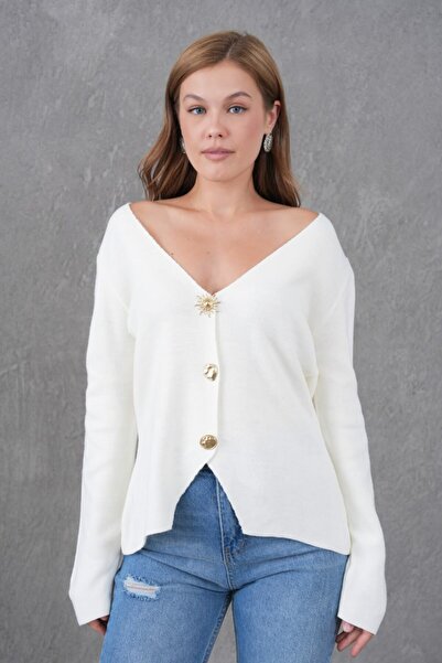 Miss Allos Women's Luxury Button Detailed V-Neck Knitwear Cardigan