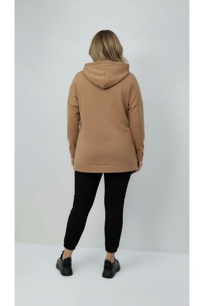 Koza Butik Women's Plus Size Long Sleeve Hooded Zipper Detailed Sweatshirt 2007