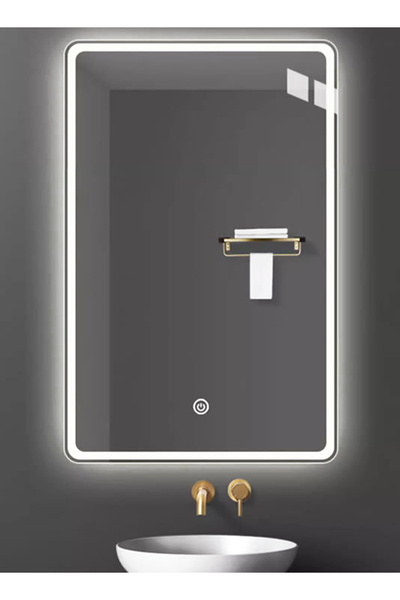 Sumkyle مرآة حمام LED مع إطار إضاءة، مرايا حمام قابلة للتعتيم، 3 ألوان، مفتاح لمس، 50*70 سم