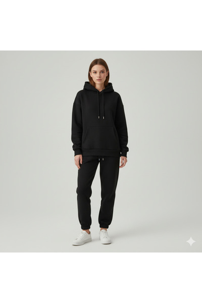 dwnwear 3 Thread Cotton Fabric Winter Unisex O Oversized Women's Long Sleeve Bottom-Top Tracksuit Set