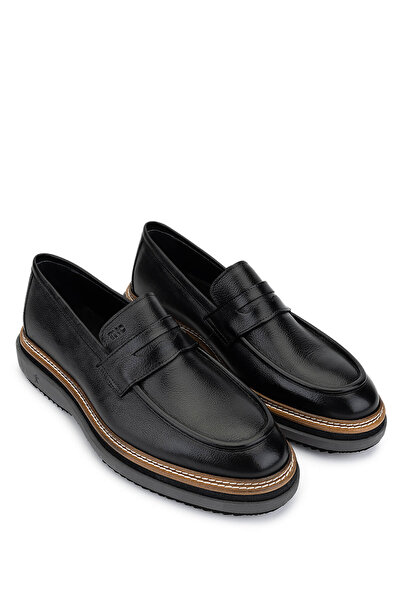 Tamer Tanca Men's Genuine Leather Black Loafer Shoes