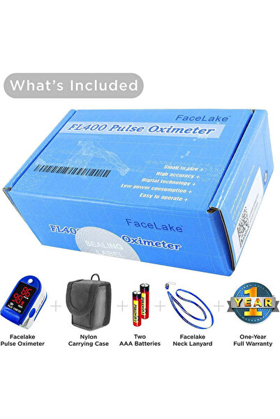 facelake FL400 Pulse Oximeter with Lanyard, Carrying Case and Batteries, Blue
