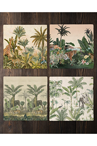 Creatick Design Natural Stone Coasters Set of 4 10X10X1 cm Jungle Tropical Fo...