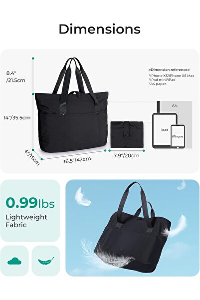 BAGSMART Foldable Tote Bag for Women with Zipper - Large Shoulder Handbag for Travel & Work