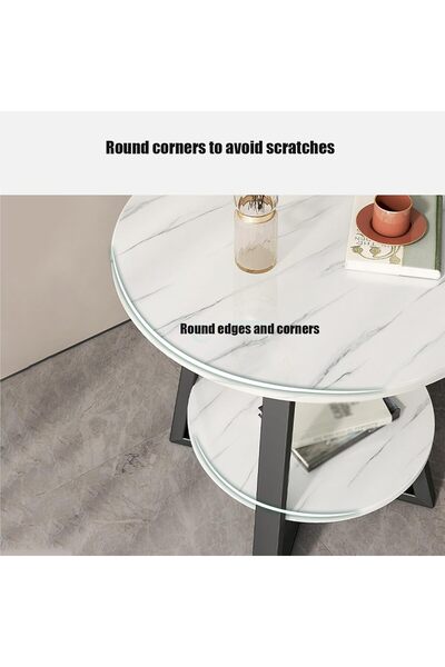 Twinkle Mart End Table, Side Table, Wooden Round Side Table with 2 Storage Shelves, White+Gold, 15.74IN