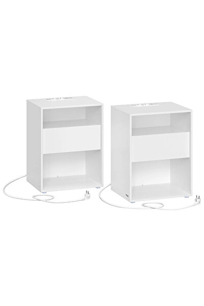 VASAGLE Set of 2 bedside tables with USB ports and sockets, 45x35x58 cm,white