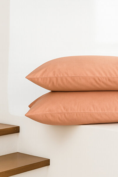 Bonny Home Vevra Orange Solid Color 2-Piece Pillowcase Cotton Fabric Zippered