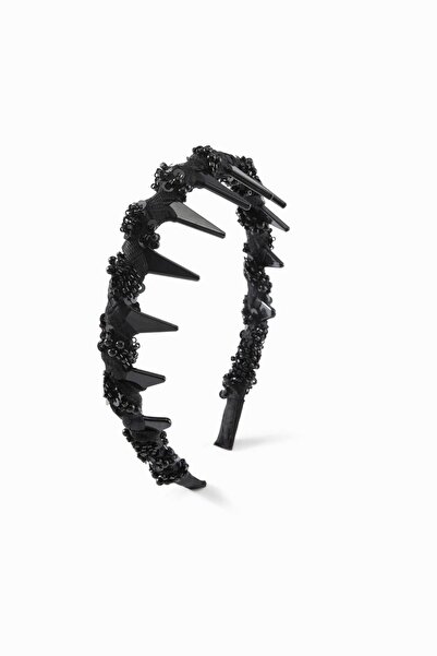 New Obsessions Black Tulle Fabric and Beaded Shark Tooth Bone Crown