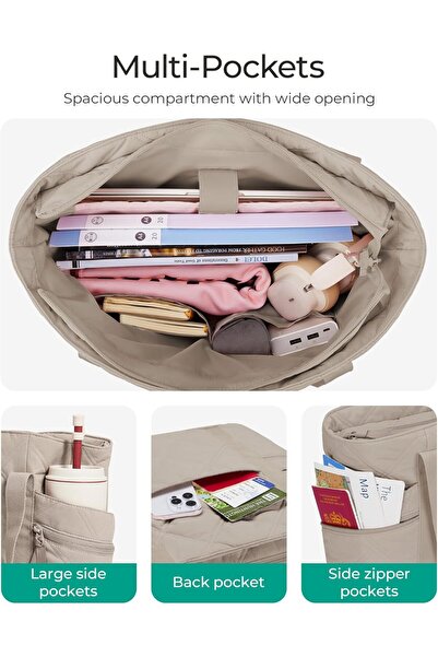 BAGSMART Tote Bag for Women, Puffer Tote with Zipper, Quilted Travel Tote