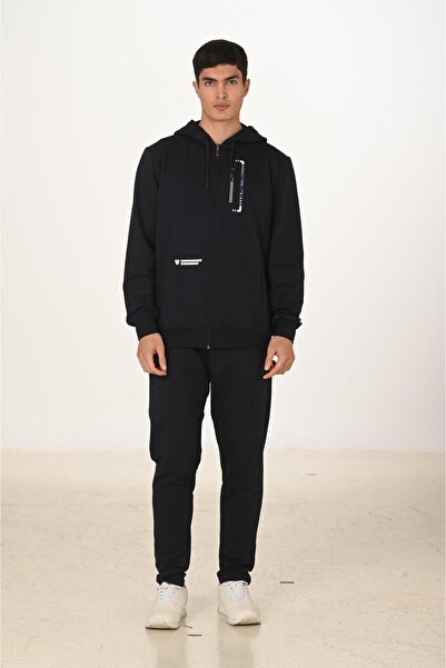 Marco Ferry Men's Cotton Hooded Tracksuit Set Navy Blue 5286-L
