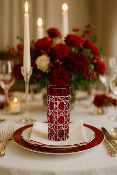 Mirano Cam Tasarım DEKORLU (KESME) EL İŞİ BOYALI 485ML SU BARDAĞI