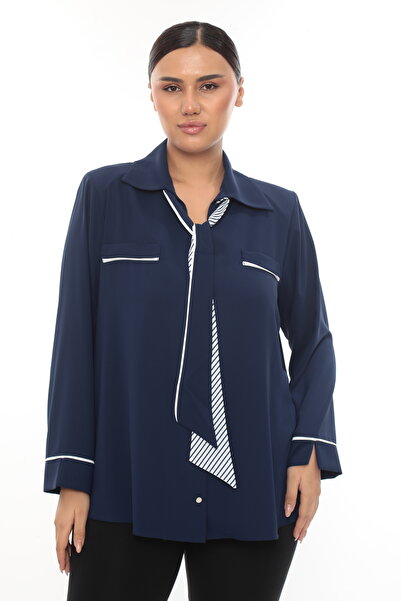 KİFAYET Büyük Beden (50-56) Gömlek Yaka Dekoratif Cepli Kravat Detaylı Uzun K...