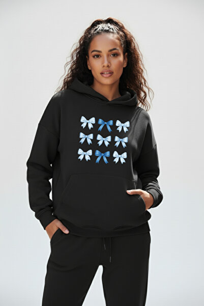 uyguntarz Unisex Soft Textured 3 Yarn Elegant Ribbon Design B Printed O Oversized Sweatshirt