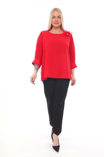 KİFAYET Plus Size (50-56) Pleated Sleeve 3D Flower Accessory Detail Stylish Women's Blouse