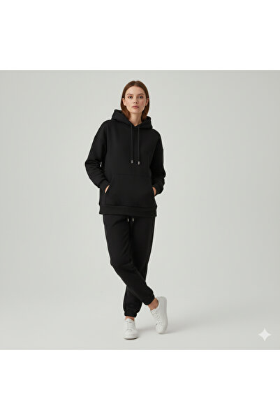 dwnwear 3 Thread Cotton Fabric Winter Unisex O Oversized Women's Long Sleeve Bottom-Top Tracksuit Set