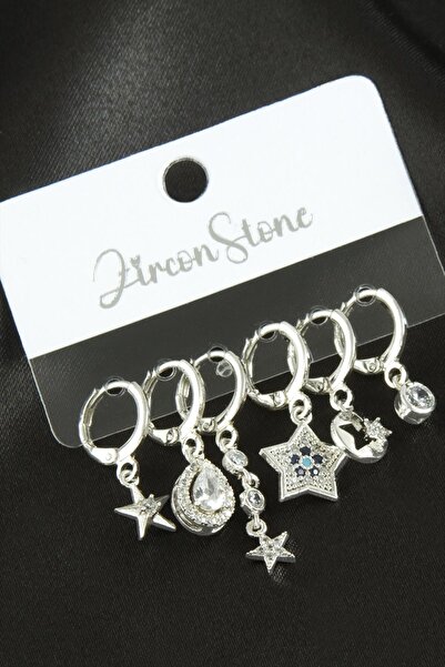 ZERO LAND Lvsqvr 6 Pieces Star Zircon Stone (153630) Earrings-Silver Color