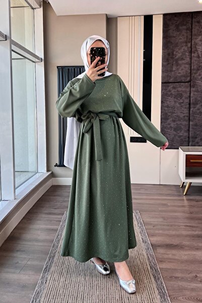 dubai showroom Taşlı Modal Elbise Yeşil