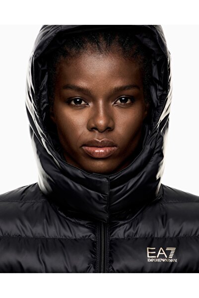 EA7 Men's Reversible Zipper Detachable Hood Long Sleeve Puffer Black Coat 7W000685 Af12475-Uc001