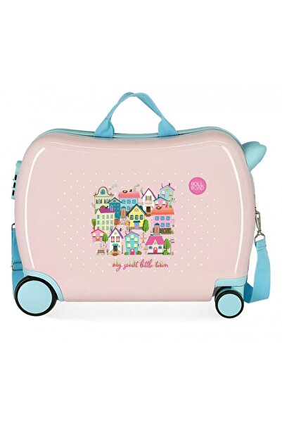 Roll Road Valiza copii, ride-on, My Little Town, ABS, 4 roti, roz deschis, 50x20x38 cm