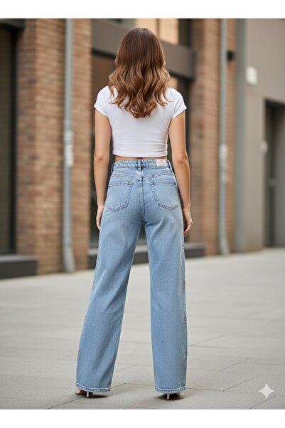 sion jeans yandan kurdele cu imprimeu black snow wash palazzo straight croială blugi largi pantaloni pentru femei