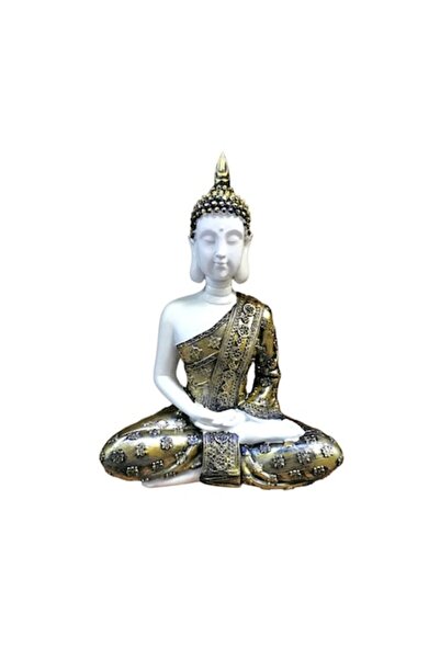 Doty Statuetă Buddha meditativă, rășină, accente aurii, 27 cm, alb -