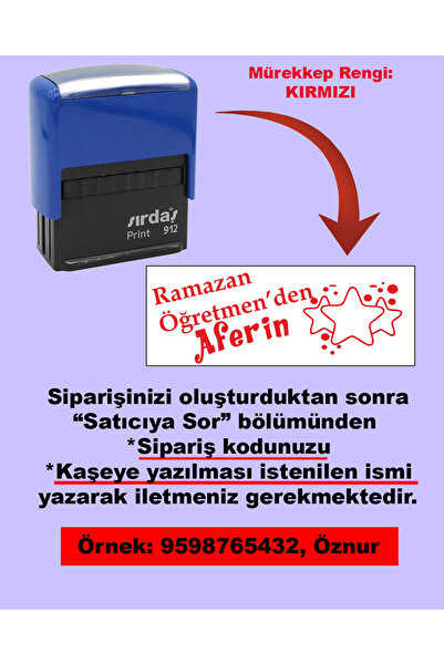 Plankton Tasarım Öğretmen Kaşesi - Öğretmen'den Aferin, 912 (51mm*19mm) Kırmı...