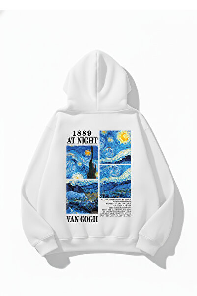 uyguntarz Unisex Soft Textured 3 Thread Vangogh Design B Printed O Oversized Sweatshirt