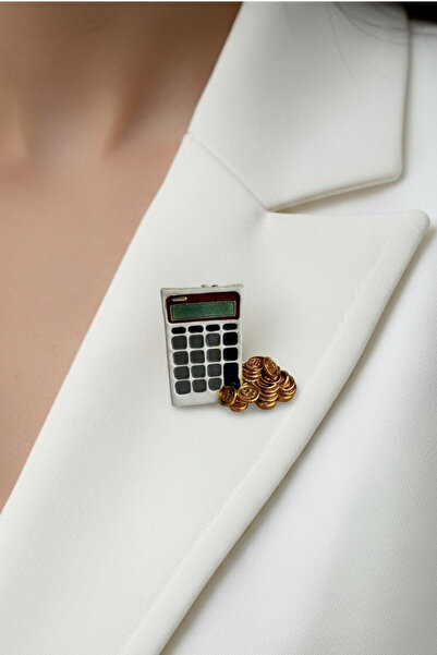 Unzilee Muhasebeci Hesap Makinesi Para Detaylı Broş Yaka İğnesi