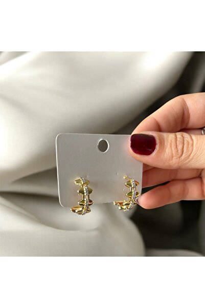 Birth of Venus Tasarım Çelik Halka Gold Zirkon Taşlı Küpe