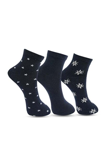 White Leaf Men's Breathable Cotton Corporate Ankle Socks - 3 Pairs - Dark Blue