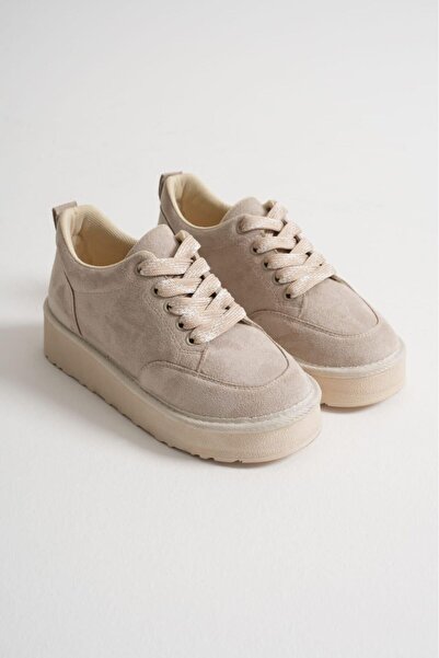 senzora Αθλητικά παπούτσια με χοντρή σόλα με κορδόνια μπεζ σουέντ