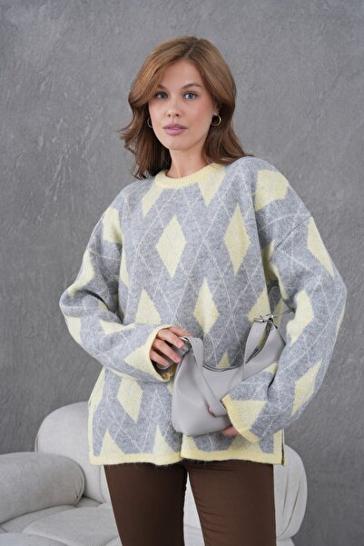 Miss Allos Women's Diamond Pattern Thick Knit Sweater