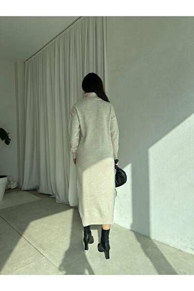 Mooi Butik BRÜKSEL Triko Elbise 0385 - Krem