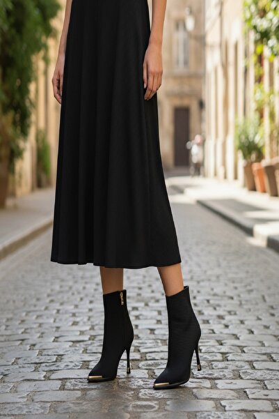 akerler Kadın Triko Siyah İthal Günlük Topuklu Bot pm88