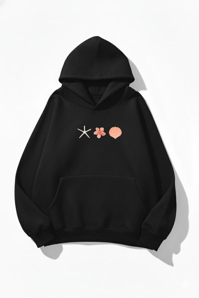 uyguntarz Unisex Soft Textured 3 Thread Oyster Shell Design Ba Printed V Oversized Sweatshirt