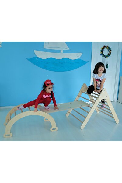 YKkids 3'lü Ahşap Pikler Tırmanma Seti, Pikler Üçgeni + Pikler Yayı + Tırmanm...