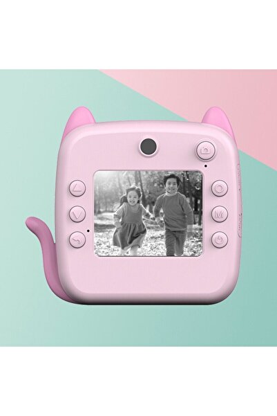 Flippy Instant Kids Camera with Print Function, Front Selfie, USB-C, Bluetooth, Pink Cat