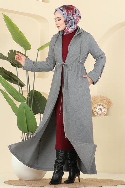 ModaMerve Manşet Tokalı Tivit Ferace 2012FON792-MS Gri