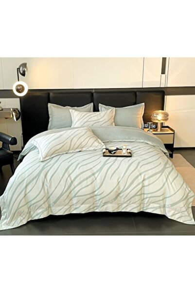 OEM Luxury Finet Cotton Bedding Set 6 pcs with Fitted Sheet 180x200cm Green