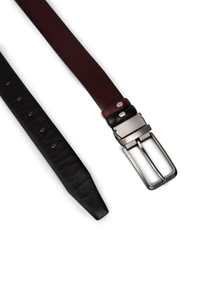 Deery Genuine Leather Claret Red - Black Double Sided Men's Belt