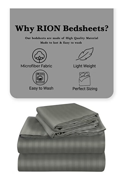 Rion 3-Piece Microfiber Flat Sheet with 2 Pillowcases, Luxury Striped Bed Sheet Set (Single)