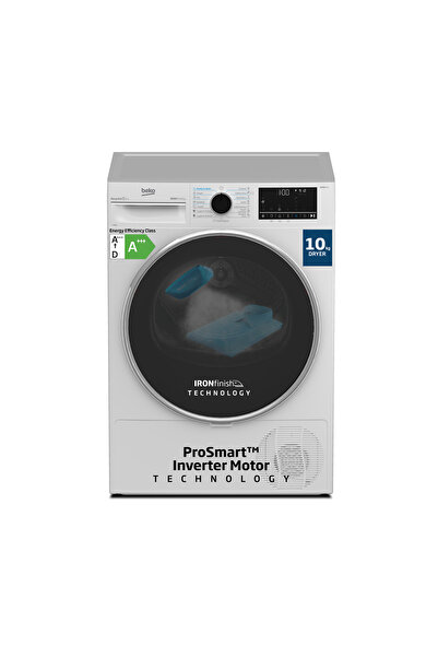 Beko مجفف ملابس بمضخة حرارية سعة 10 كجم مع 15 برنامجًا، وتقنية Iron Finsh (جاهز للارتداء) DHP10W (واط ساعة)